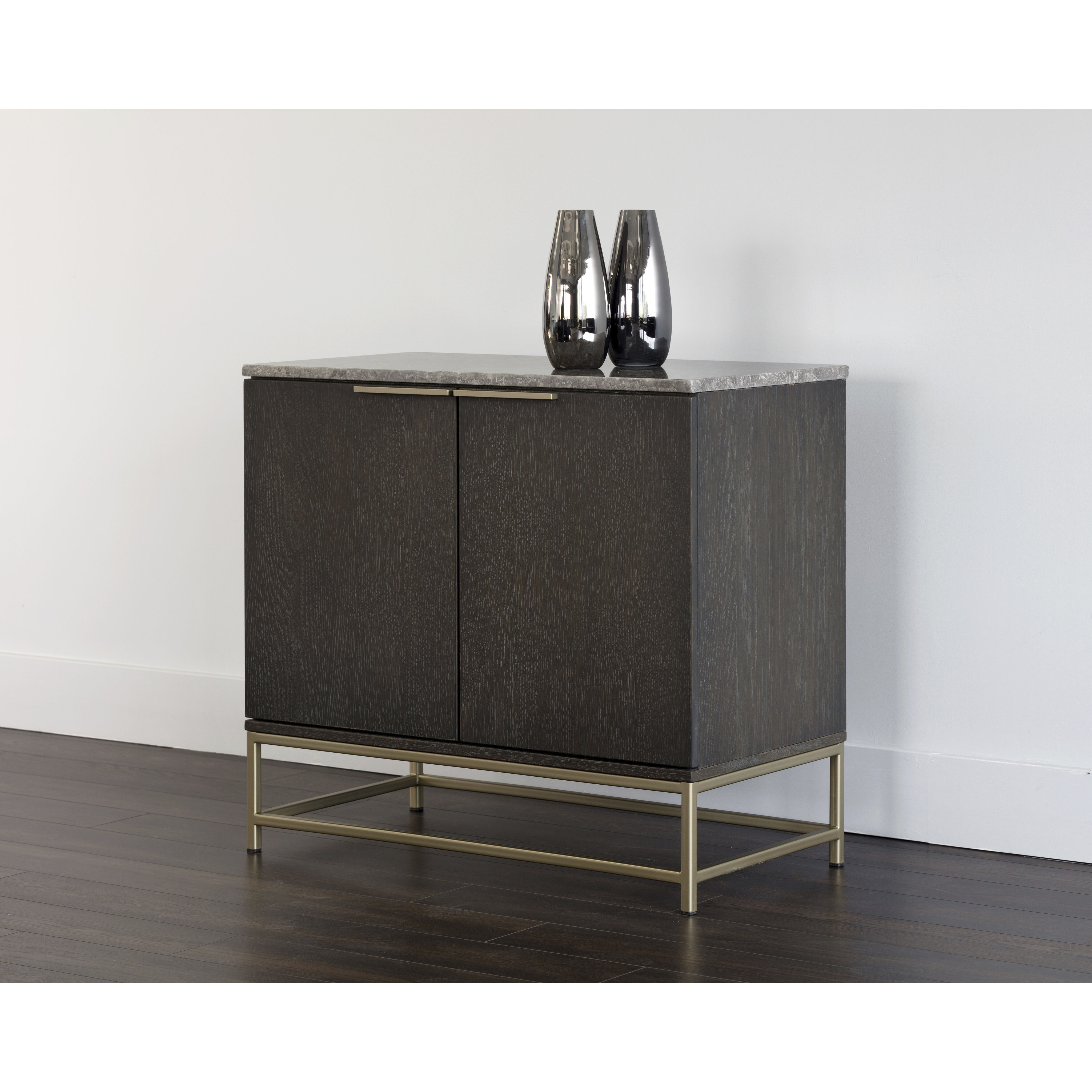 Rebel 35.5 X 19 inch Gold / Grey Marble / Charcoal Grey Sideboard, Small